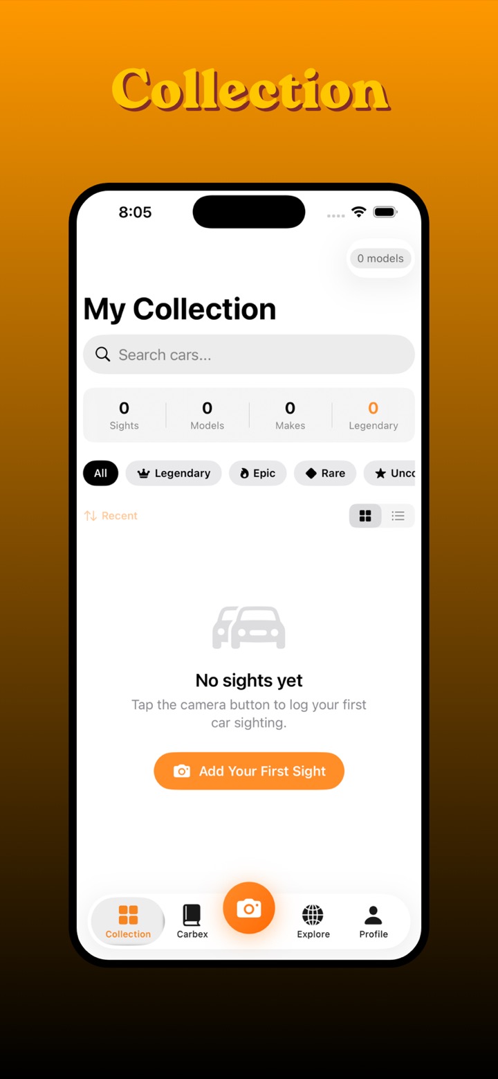 CarEnthu app — collection screen