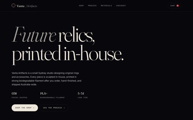 Vanta Artifacts storefront